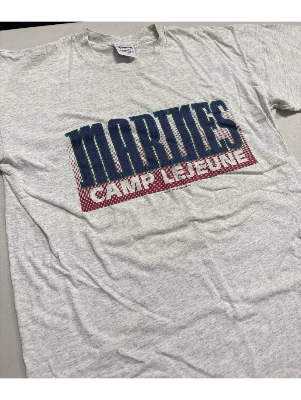 Vintage USMC Marines Camp Lejeune T-Shirt Mens L Volunteer Knit Apparel USA